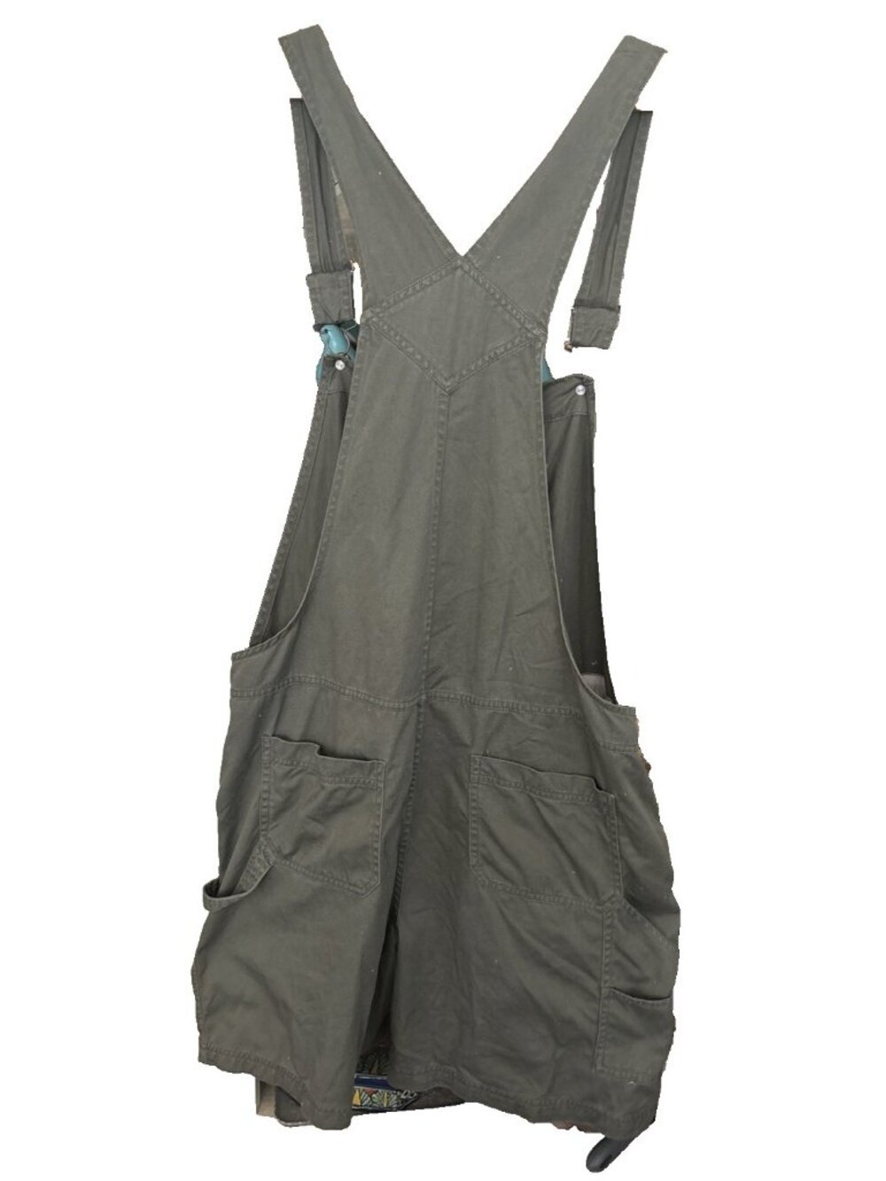 Women’s Vintage Khaki Short Bib Overalls Cherokee Size Large Vintage Cargo PKT - Picture 8 of 10